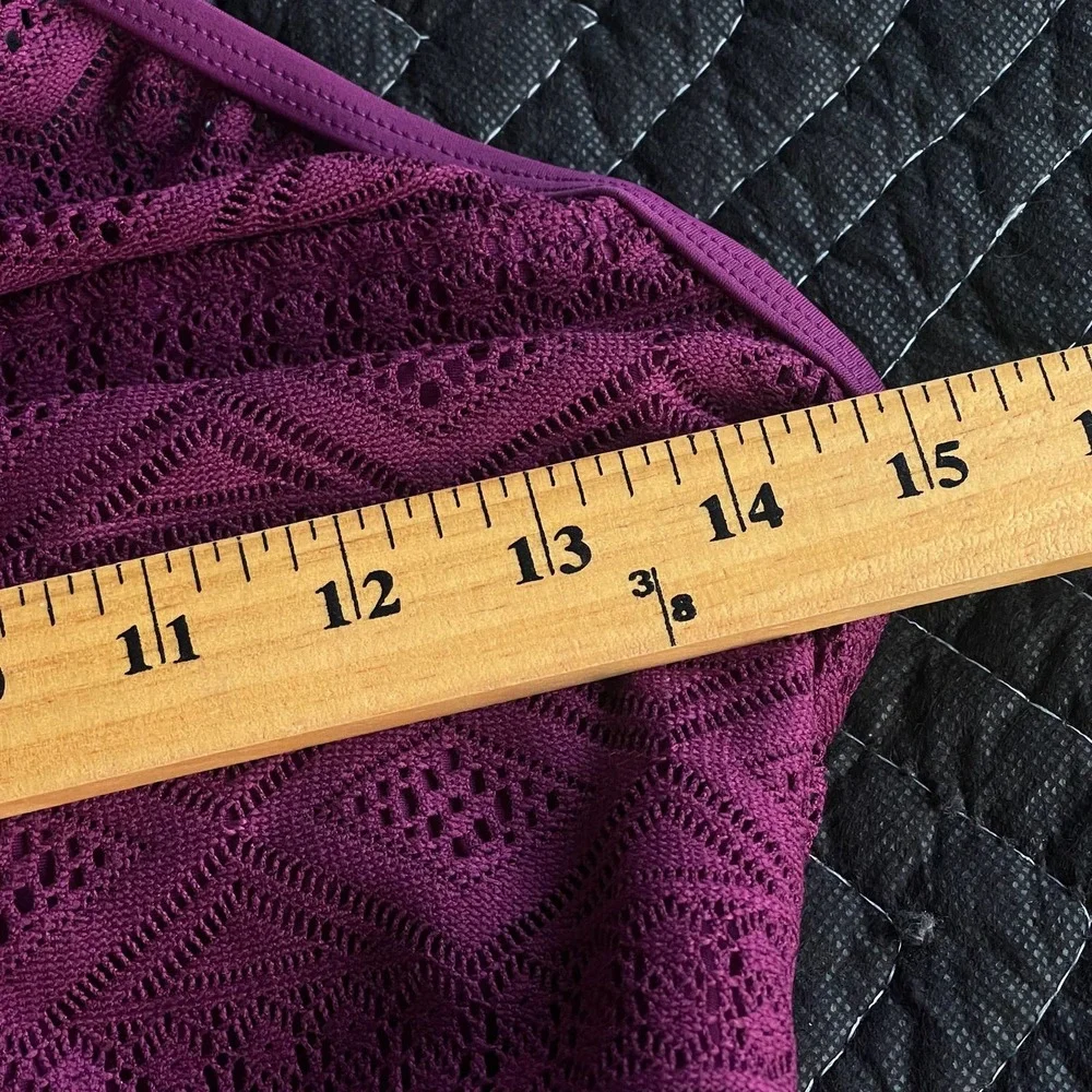 SO Swimsuit Womens Large‎ Purple One Piece Halter Crochet Overlay